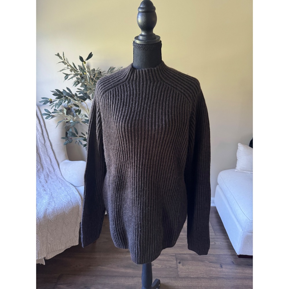 Express Italian Merino Wool Sweater Mens XL Brown Ribbed Mock Neck Pullover